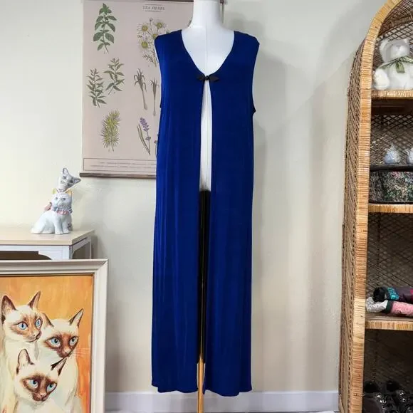 Vintage 80s 90s Blue Slinky Stretch Long Vest Dark Fairy Whimsigoth Witchy L - Picture 3 of 9